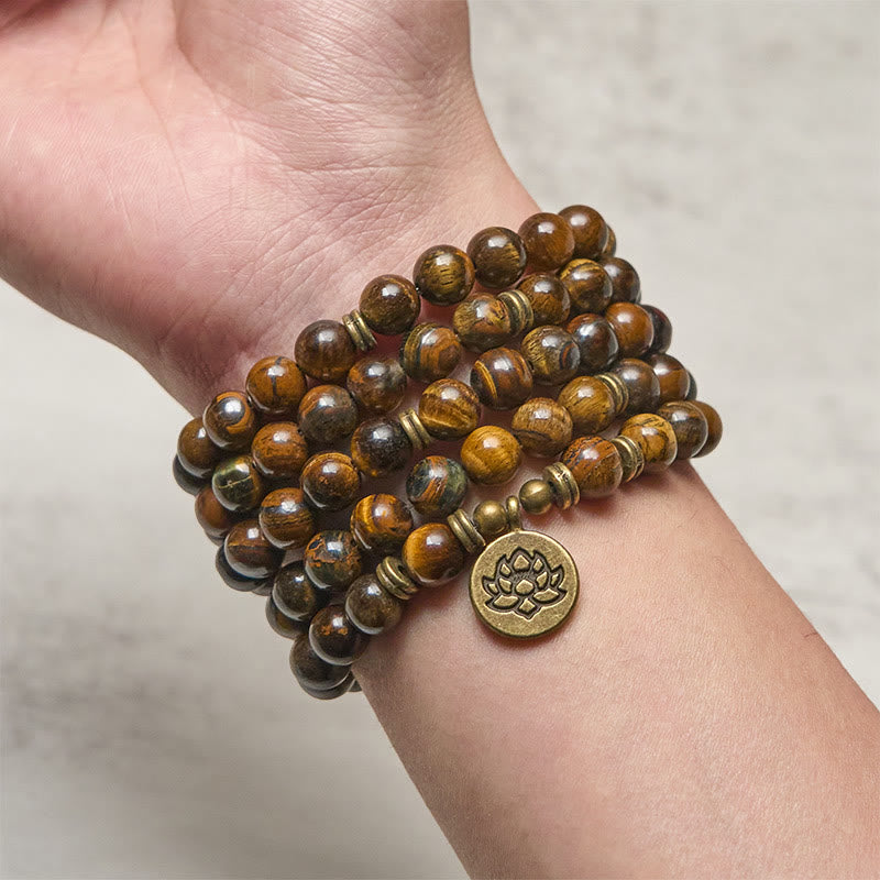Buddha Stones, Lotus-Symbol, Tigerauge, Perlen-Kraft-Mala - image 3