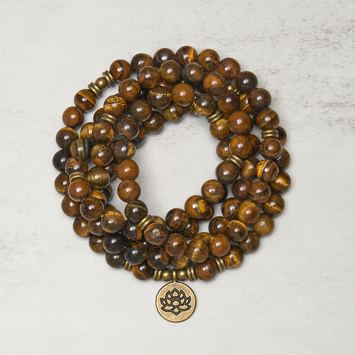 Buddha Stones, Lotus-Symbol, Tigerauge, Perlen-Kraft-Mala - Tigerauge - 8 mm - image 0