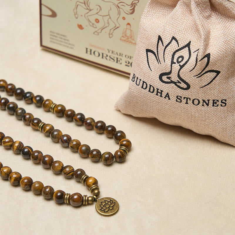Buddha Stones, Lotus-Symbol, Tigerauge, Perlen-Kraft-Mala - image 5