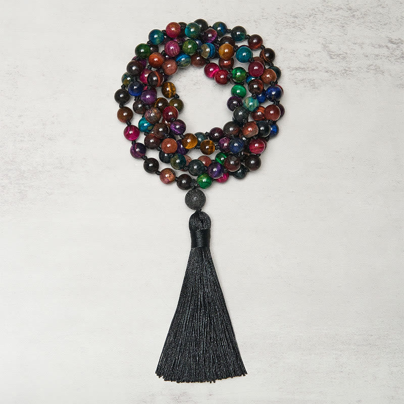 Buddha Stones, mehrfarbig, gelbes Tigerauge, grünes Tigerauge, blaues Tigerauge, rotes Tigerauge, Perlenquaste, Stärke-Mala - Tigerauge - image 0