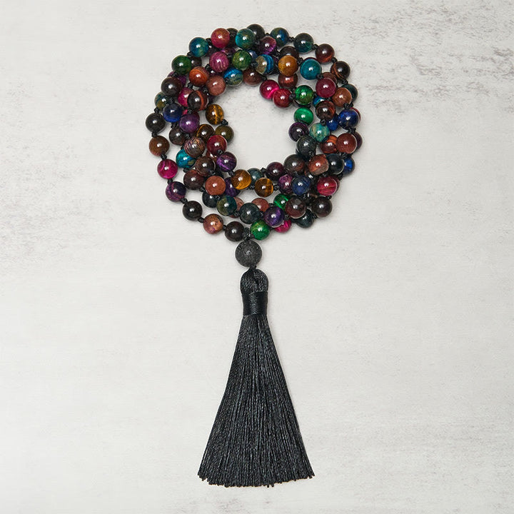 Buddha Stones, mehrfarbig, gelbes Tigerauge, grünes Tigerauge, blaues Tigerauge, rotes Tigerauge, Perlenquaste, Stärke-Mala - Tigerauge - image 0