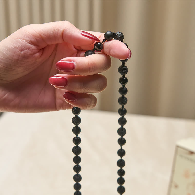 Buddha Stones ​​8 mm Perlen Schwarzer Onyx Lavastein Quaste Schutz Glück Mala - image 4