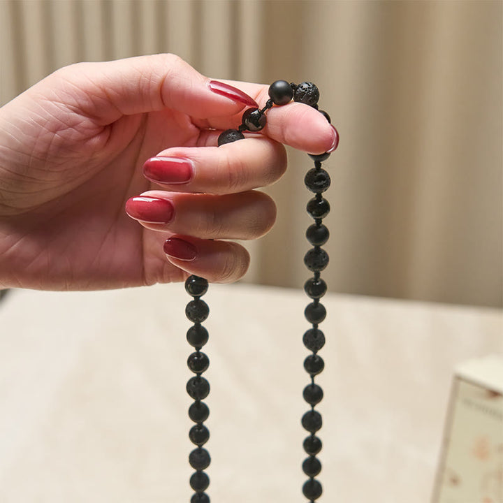 Buddha Stones ​​8 mm Perlen Schwarzer Onyx Lavastein Quaste Schutz Glück Mala - image 4