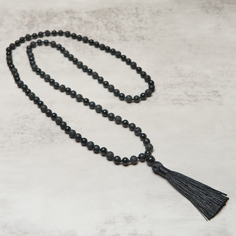 Buddha Stones ​​8 mm Perlen Schwarzer Onyx Lavastein Quaste Schutz Glück Mala - image 2