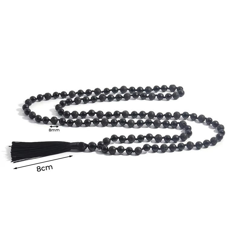 Buddha Stones ​​8 mm Perlen Schwarzer Onyx Lavastein Quaste Schutz Glück Mala - image 6