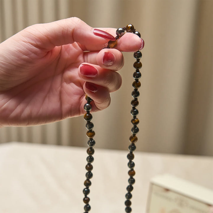 Buddha Stones, 108 Perlen, Tigerauge, Hämatit-Quaste, Mut- und Stärke-Mala - image 4