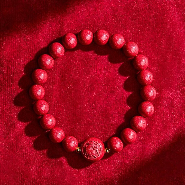 Buddha Stones, Chinesisches Tierkreiszeichen, Jahr des Pferdes, Geschnitztes Zinnoberarmband, Friedvoller Segen - image 3