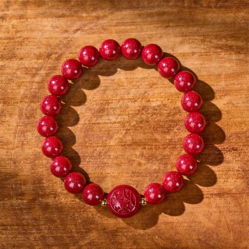 Buddha Stones, Chinesisches Tierkreiszeichen, Jahr des Pferdes, Geschnitztes Zinnoberarmband, Friedvoller Segen - image 1