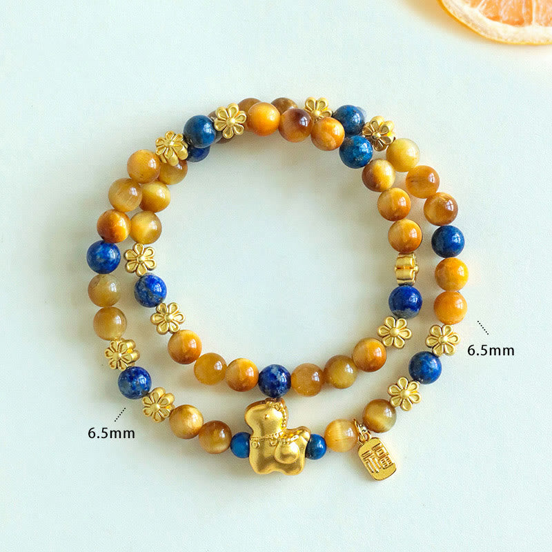 Buddha Stones ​​Jahr des Pferdes Fu-Zeichen Lazurit Lapislazuli Tigerauge Serenity Doppelwickelarmband - image 9