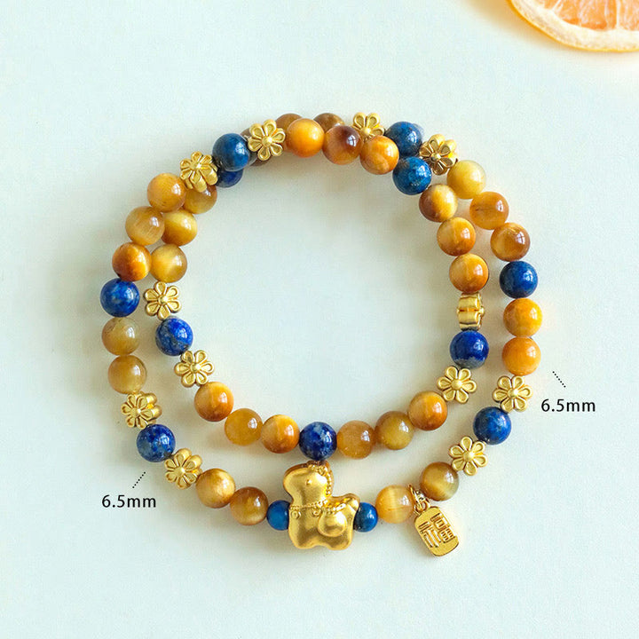 Buddha Stones ​​Jahr des Pferdes Fu-Zeichen Lazurit Lapislazuli Tigerauge Serenity Doppelwickelarmband - image 9