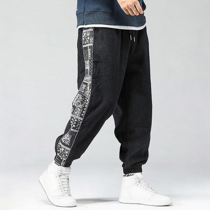 Buddha Stones Herbst Einfarbige Cordhose mit seitlichem Paisley-Muster, geradem Bein, Knöchellänge und Taschen - Schwarz - US/ UK/AU46, EU56 (5XL) - image 0