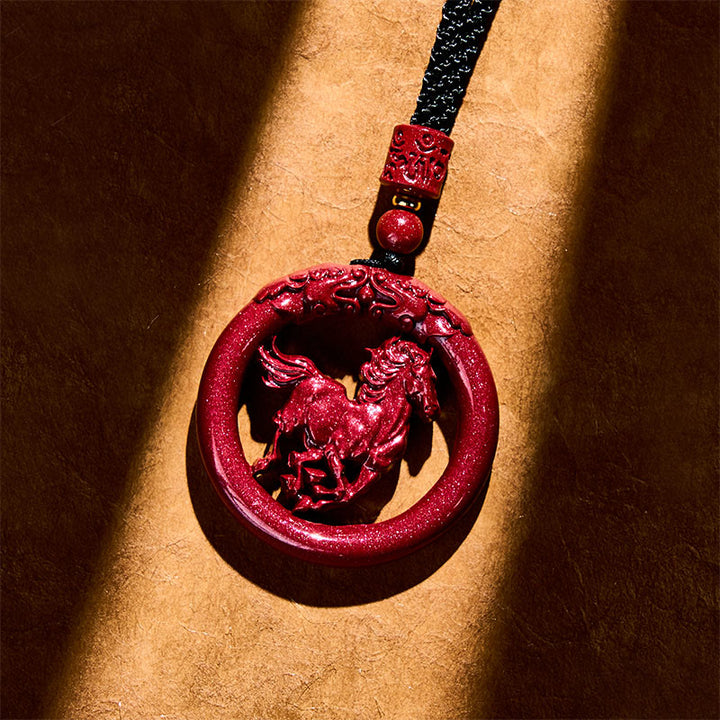 Buddha Stones ​​Jahr des Pferdes, geschnitzte Friedensschnalle, Halskette mit Anhänger aus natürlichem Zinnober. - image 3