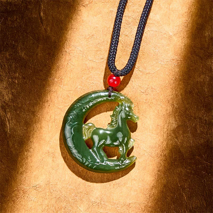 Buddha Stones, chinesisches Tierkreiszeichen, Jahr des Pferdes, Glücks- und Wohlstandsanhänger aus geschnitzter Jade - image 2