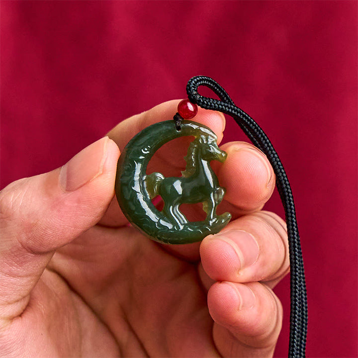 Buddha Stones, chinesisches Tierkreiszeichen, Jahr des Pferdes, Glücks- und Wohlstandsanhänger aus geschnitzter Jade - image 3