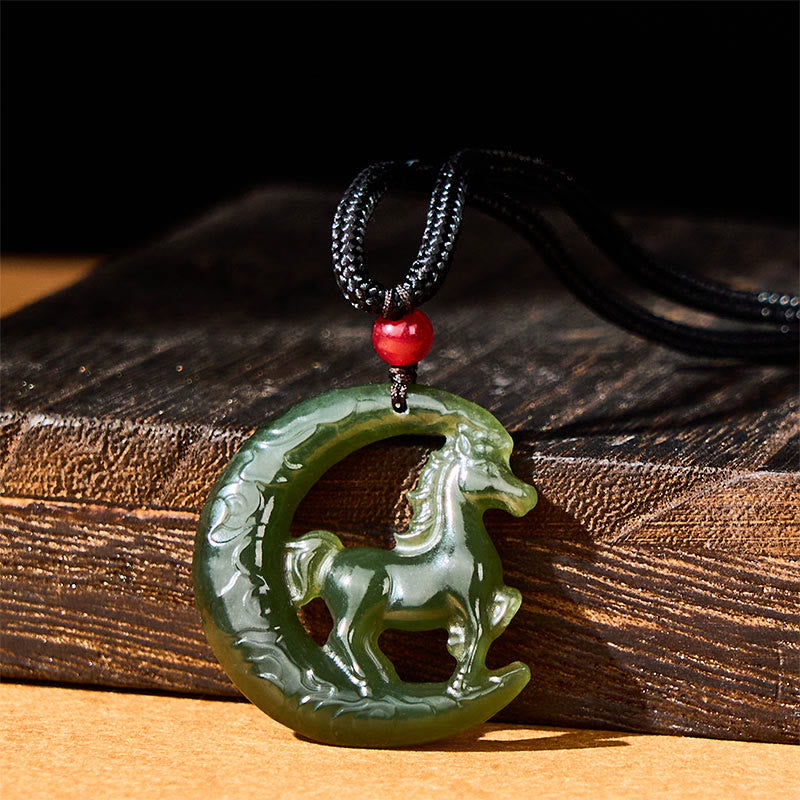 Buddha Stones, chinesisches Tierkreiszeichen, Jahr des Pferdes, Glücks- und Wohlstandsanhänger aus geschnitzter Jade - image 1