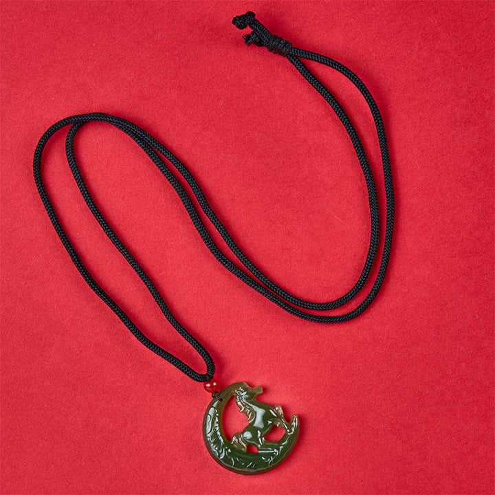 Buddha Stones, chinesisches Tierkreiszeichen, Jahr des Pferdes, Glücks- und Wohlstandsanhänger aus geschnitzter Jade - image 4