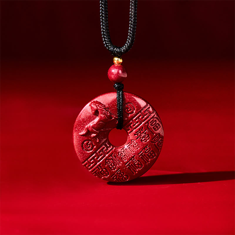 Buddha Stones, Jahr des Pferdes, geschnitztes Fu-Zeichen, Friedensschnallen-Design, Zinnober-Segen, glückverheißende Halskette mit Anhänger - image 1