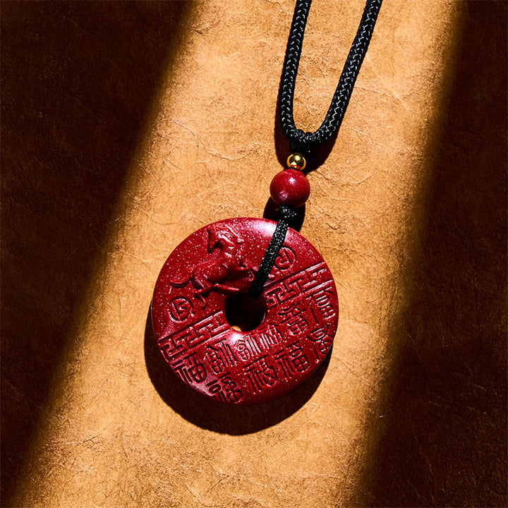 Buddha Stones, Jahr des Pferdes, geschnitztes Fu-Zeichen, Friedensschnallen-Design, Zinnober-Segen, glückverheißende Halskette mit Anhänger - image 2