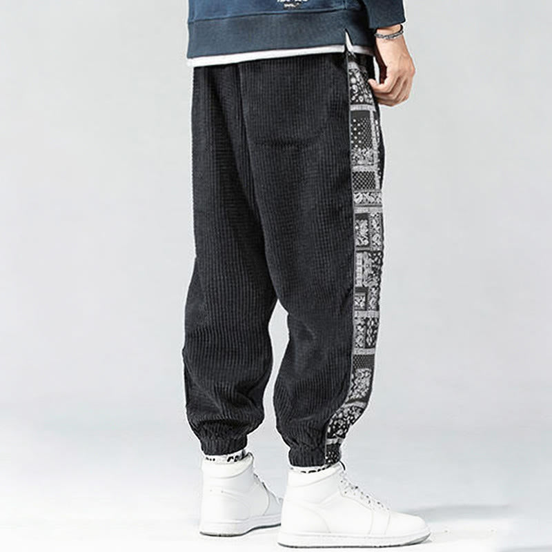 Buddha Stones Herbst Einfarbige Cordhose mit seitlichem Paisley-Muster, geradem Bein, Knöchellänge und Taschen - image 3