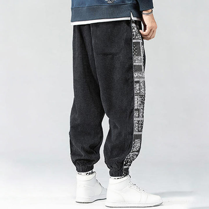 Buddha Stones Herbst Einfarbige Cordhose mit seitlichem Paisley-Muster, geradem Bein, Knöchellänge und Taschen - image 3