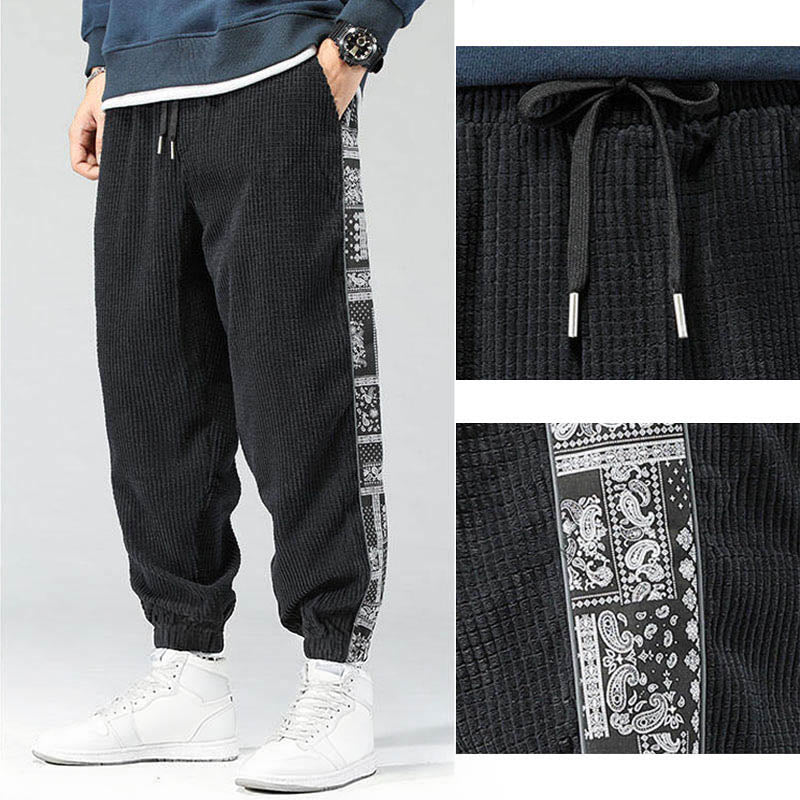 Buddha Stones Herbst Einfarbige Cordhose mit seitlichem Paisley-Muster, geradem Bein, Knöchellänge und Taschen - image 8