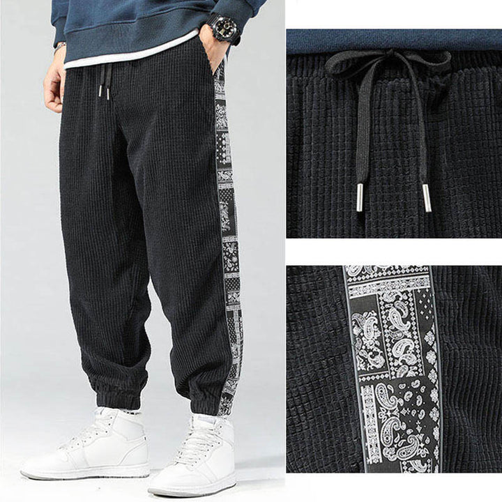 Buddha Stones Herbst Einfarbige Cordhose mit seitlichem Paisley-Muster, geradem Bein, Knöchellänge und Taschen - image 8
