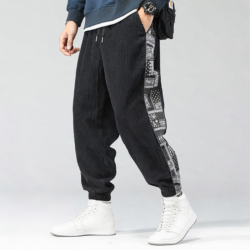 Buddha Stones Herbst Einfarbige Cordhose mit seitlichem Paisley-Muster, geradem Bein, Knöchellänge und Taschen - image 1