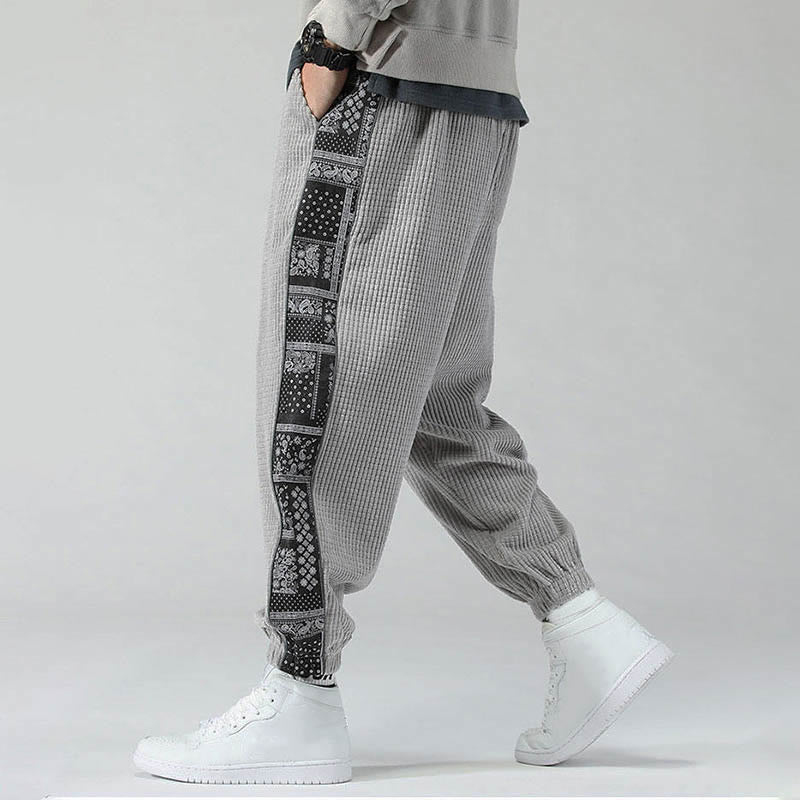 Buddha Stones Herbst Einfarbige Cordhose mit seitlichem Paisley-Muster, geradem Bein, Knöchellänge und Taschen - image 17
