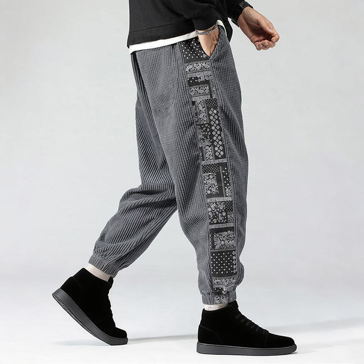 Buddha Stones Herbst Einfarbige Cordhose mit seitlichem Paisley-Muster, geradem Bein, Knöchellänge und Taschen - image 21