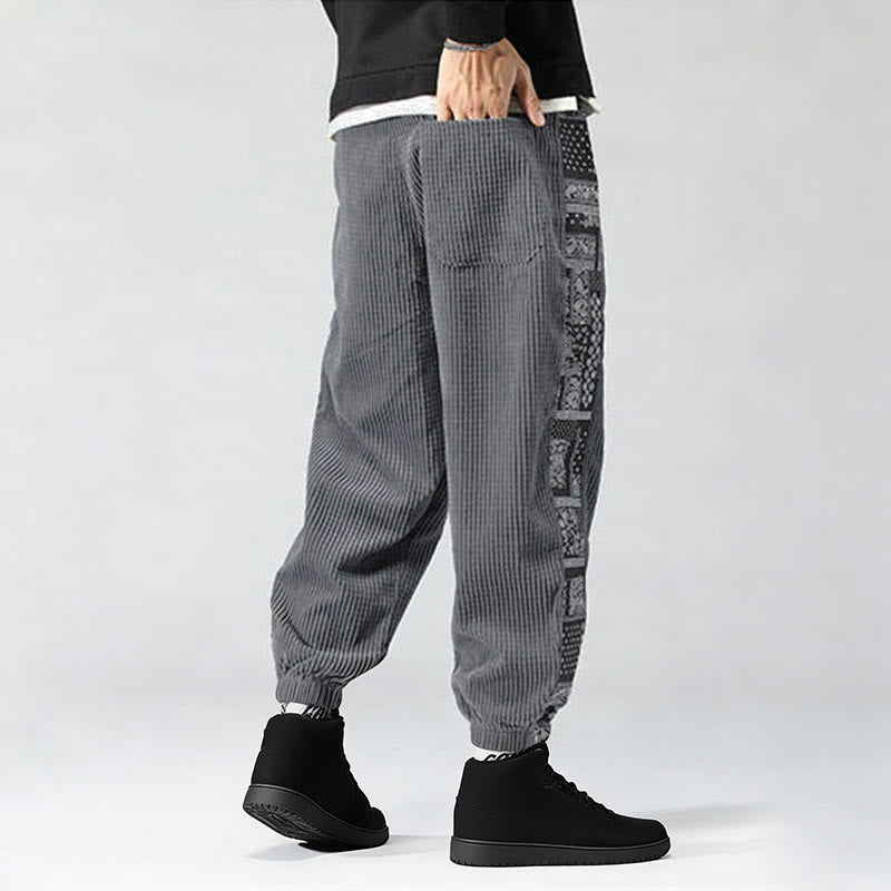Buddha Stones Herbst Einfarbige Cordhose mit seitlichem Paisley-Muster, geradem Bein, Knöchellänge und Taschen - image 23
