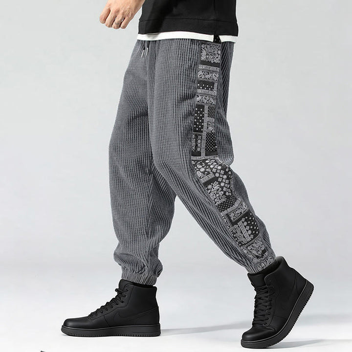 Buddha Stones Herbst Einfarbige Cordhose mit seitlichem Paisley-Muster, geradem Bein, Knöchellänge und Taschen - image 24