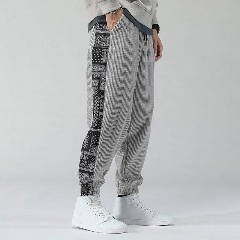 Buddha Stones Herbst Einfarbige Cordhose mit seitlichem Paisley-Muster, geradem Bein, Knöchellänge und Taschen - image 14