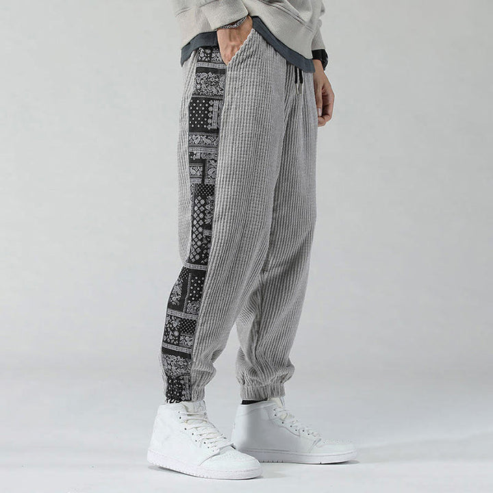 Buddha Stones Herbst Einfarbige Cordhose mit seitlichem Paisley-Muster, geradem Bein, Knöchellänge und Taschen - image 14