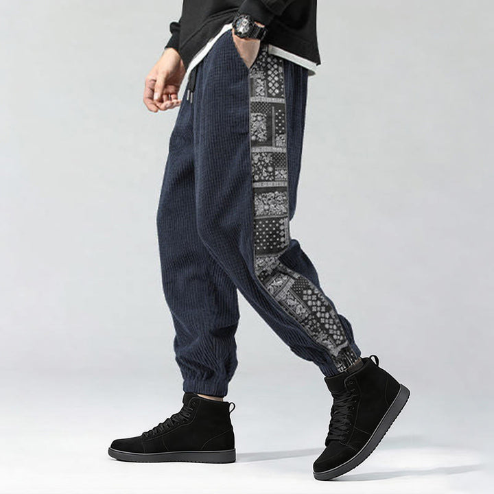 Buddha Stones Herbst Einfarbige Cordhose mit seitlichem Paisley-Muster, geradem Bein, Knöchellänge und Taschen - image 33