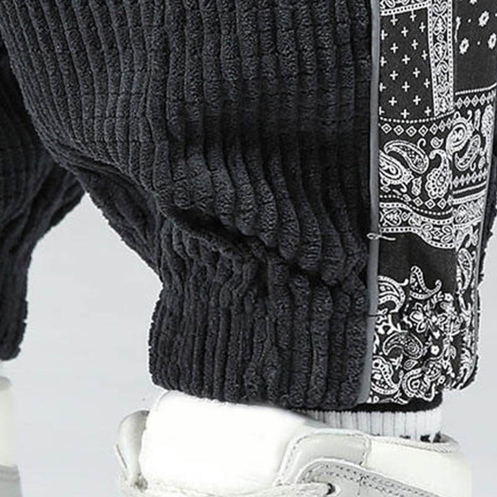 Buddha Stones Herbst Einfarbige Cordhose mit seitlichem Paisley-Muster, geradem Bein, Knöchellänge und Taschen - image 12