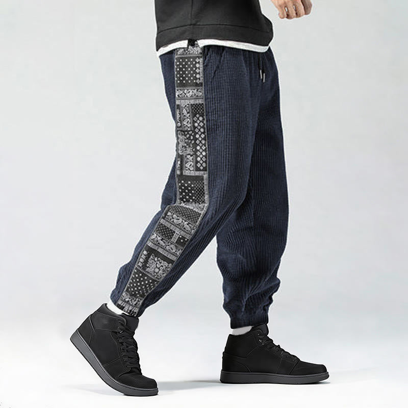 Buddha Stones Herbst Einfarbige Cordhose mit seitlichem Paisley-Muster, geradem Bein, Knöchellänge und Taschen - image 30