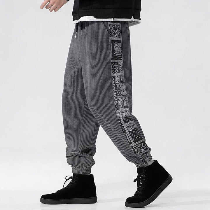 Buddha Stones Herbst Einfarbige Cordhose mit seitlichem Paisley-Muster, geradem Bein, Knöchellänge und Taschen - image 22