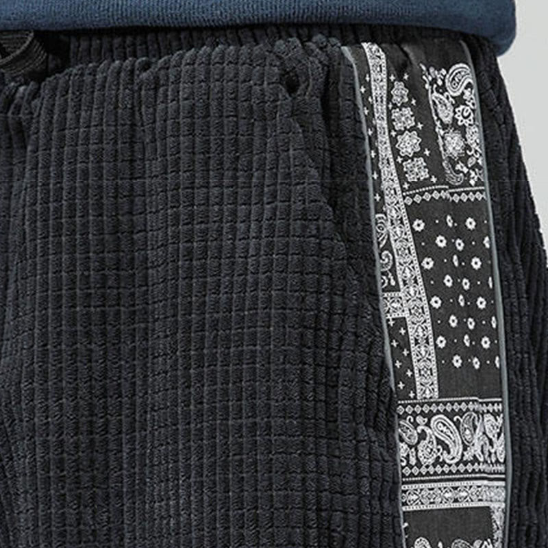 Buddha Stones Herbst Einfarbige Cordhose mit seitlichem Paisley-Muster, geradem Bein, Knöchellänge und Taschen - image 10