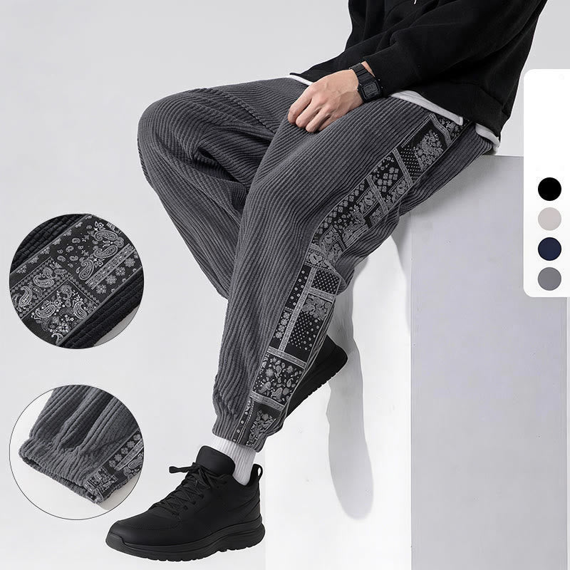 Buddha Stones Herbst Einfarbige Cordhose mit seitlichem Paisley-Muster, geradem Bein, Knöchellänge und Taschen - image 26