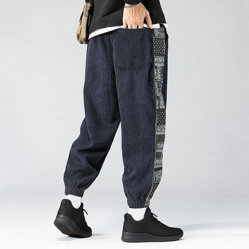 Buddha Stones Herbst Einfarbige Cordhose mit seitlichem Paisley-Muster, geradem Bein, Knöchellänge und Taschen - image 31