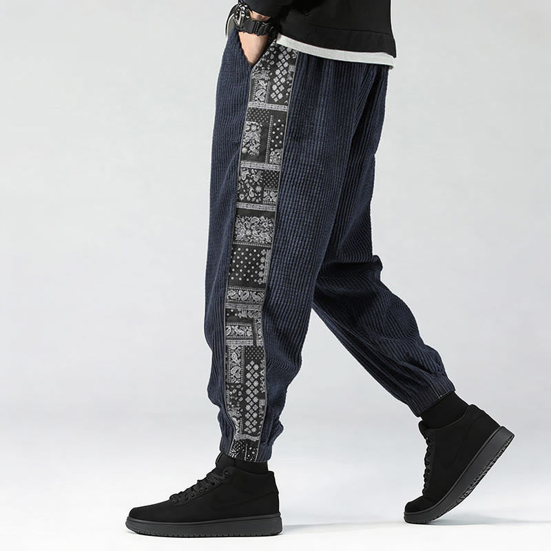 Buddha Stones Herbst Einfarbige Cordhose mit seitlichem Paisley-Muster, geradem Bein, Knöchellänge und Taschen - image 29