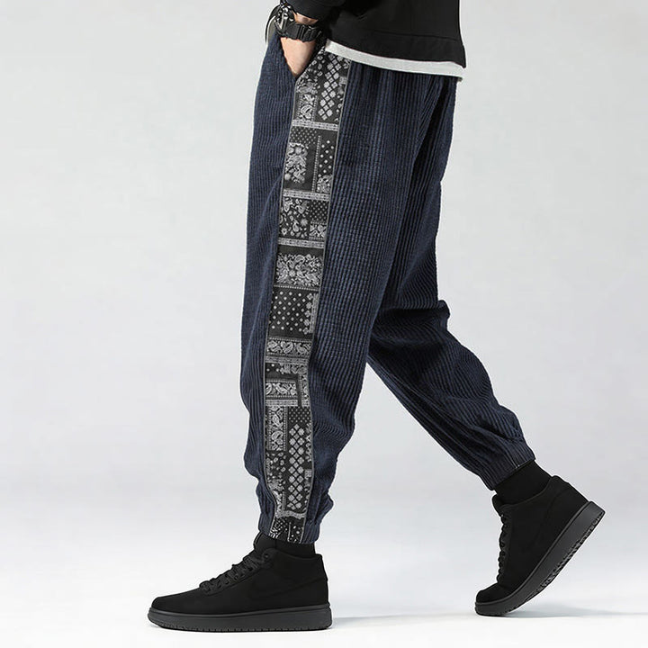 Buddha Stones Herbst Einfarbige Cordhose mit seitlichem Paisley-Muster, geradem Bein, Knöchellänge und Taschen - image 29