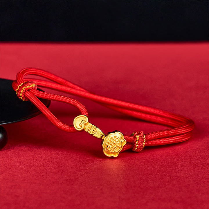 Buddha Stones Ruyi-Griff Fu-Zeichen Kupferplattiertes Goldseil Verstellbares Glücksarmband - Rotes Seil (Handgelenkumfang: 14-16 cm) - image 0