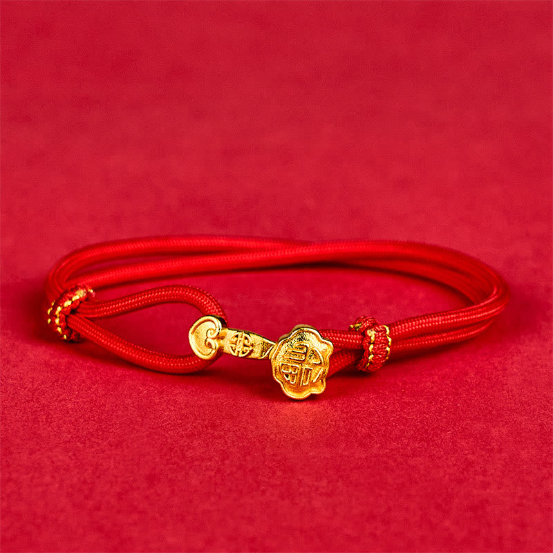 Buddha Stones Ruyi-Griff Fu-Zeichen Kupferplattiertes Goldseil Verstellbares Glücksarmband - image 1