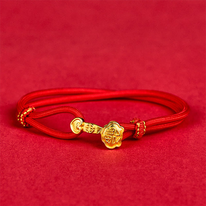 Buddha Stones Ruyi-Griff Fu-Zeichen Kupferplattiertes Goldseil Verstellbares Glücksarmband - image 1