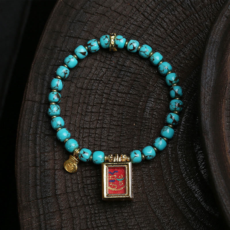 Buddha Stones ​​Thangka Gau Amulettbox Türkis Fu Charakter Schutzarmband - Türkis (Handgelenkumfang: 16-17 cm) - image 0