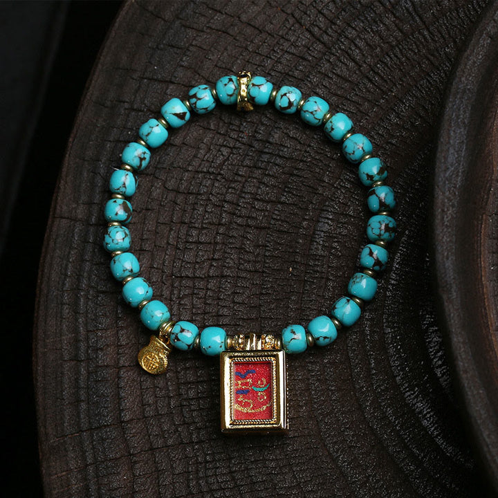 Buddha Stones ​​Thangka Gau Amulettbox Türkis Fu Charakter Schutzarmband - Türkis (Handgelenkumfang: 16-17 cm) - image 0