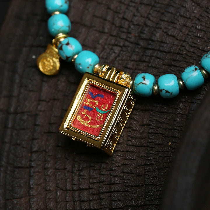 Buddha Stones ​​Thangka Gau Amulettbox Türkis Fu Charakter Schutzarmband - image 4