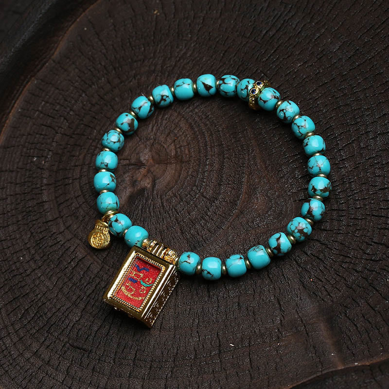 Buddha Stones ​​Thangka Gau Amulettbox Türkis Fu Charakter Schutzarmband - image 1