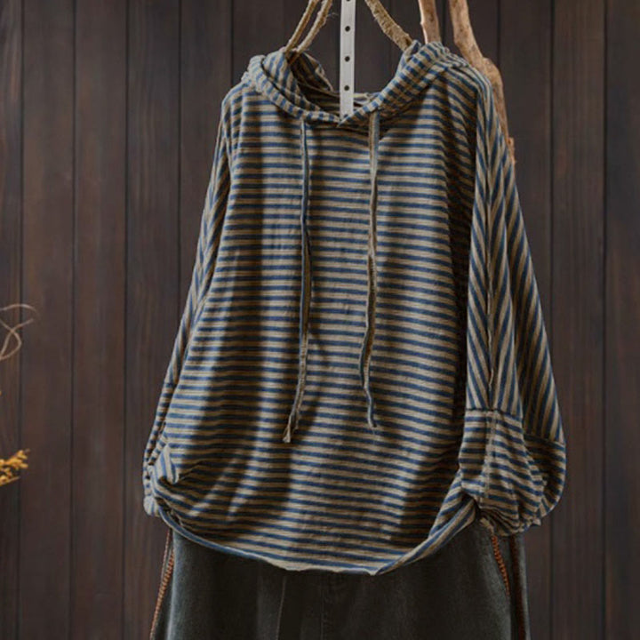 Damen-Baumwollhoodie mit Buddha Stones -Frühlingsstreifenmuster und langen Ärmeln - Dunkelblau - US4-8/10, UK/AU8-12/14, EU36-40/42 (F) - image 0